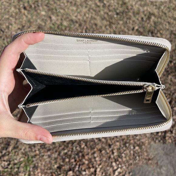 Saint Laurent YSL Cassandre Matelasse Zip Around Wallet Leather White And Gold - Picture 10 of 15